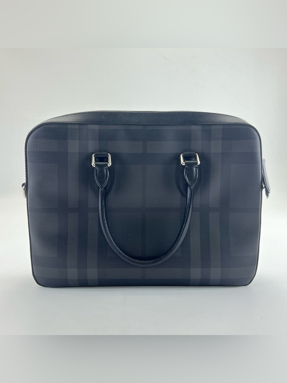 🚩steal Burberry Black/Charcoal Check Leather Briefcase